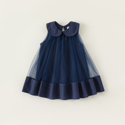 Baby Toddler Girl Peter Pan Collar Solid Color Double Chiffon Splicing Sleeveless Dress