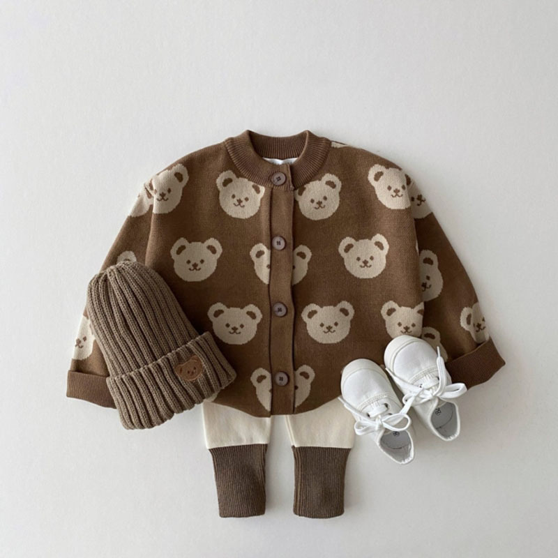 Baby Allover Bear Graphic Knitted Cardigan-kissminis
