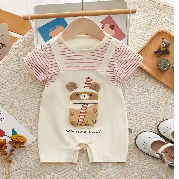 Baby Boy/Girl Mock Two-pieces Bear Patch Romper