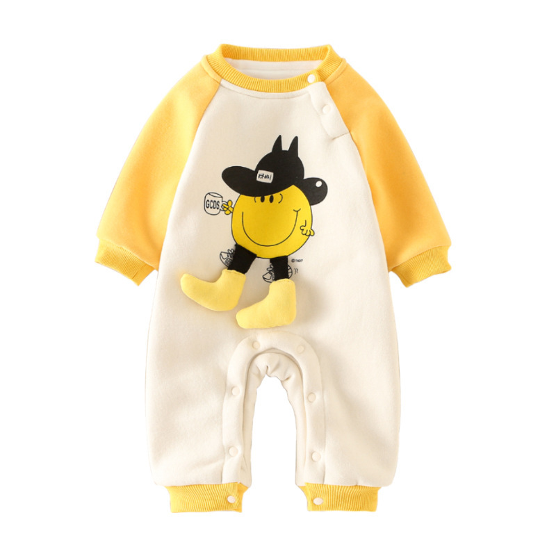 Newborn Baby Boy & Girl Cartoon Smiling Face Graphic Long Sleeve Romper-kissminis