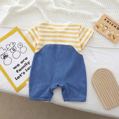 Baby Boy 95% Cotton Front Stripe Panel Cute Tiger Romper