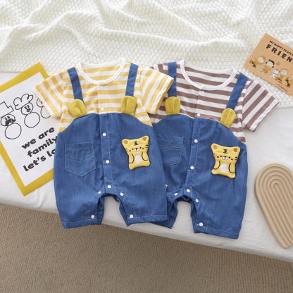 Baby Boy 95% Cotton Front Stripe Panel Cute Tiger Romper
