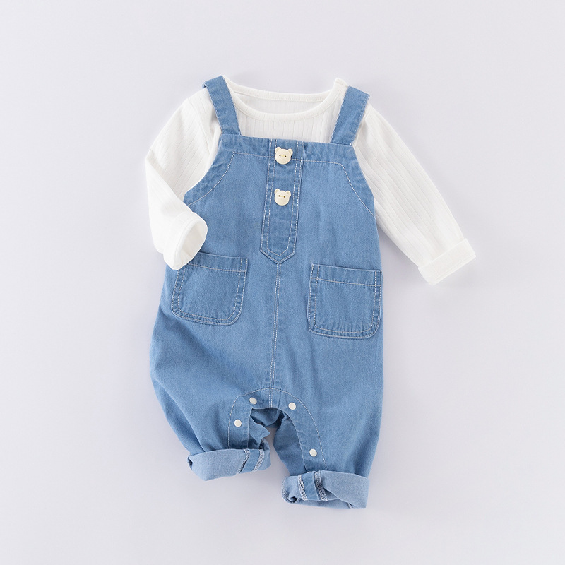 Baby Boy/Girl Cute Bear Pattern Buttons Solid Color Long Sleeve Sweatshirt and Pants Set-kissminis