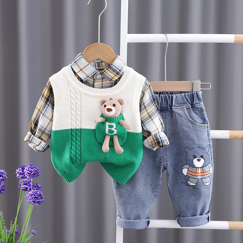 Baby Boy/Girl Bear Splicing Three Piece Set-kissminis
