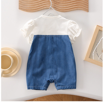Newborn Baby Ruffle Sleeve Breathable Denim Animal Doll Romper