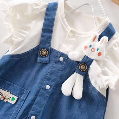Newborn Baby Ruffle Sleeve Breathable Denim Animal Doll Romper