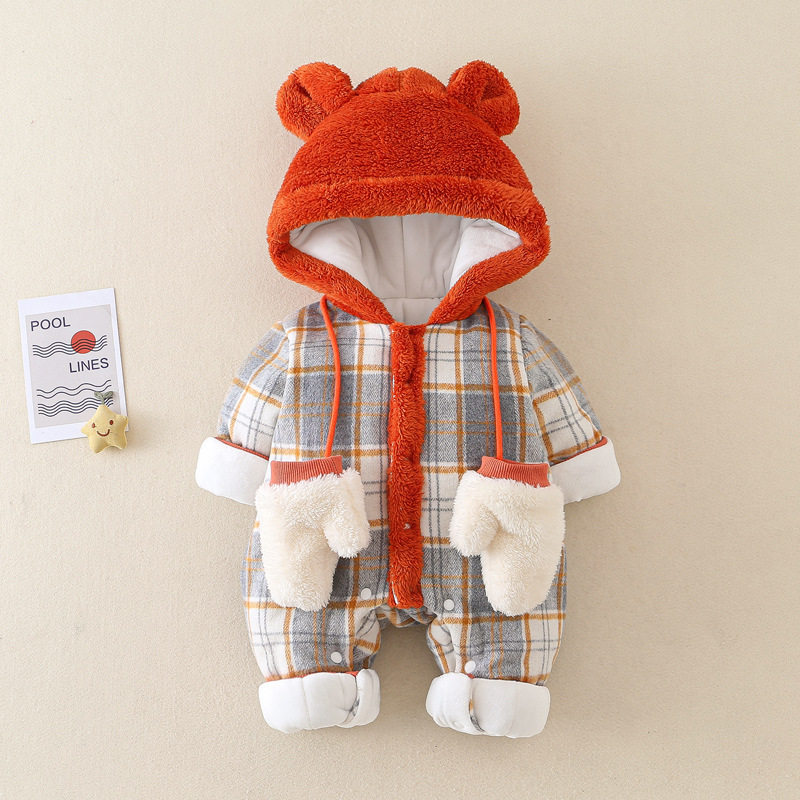 Baby Boy/Girl Bear Red Check Long Sleeve Romper-kissminis