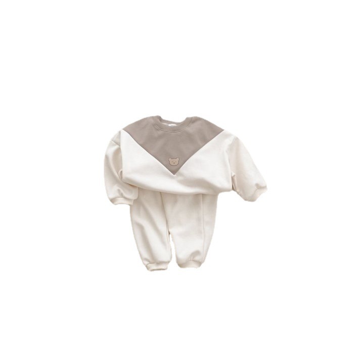 2pcs Toddler Color Clash Bear Graphic Sweatshirt and Pants Set-kissminis