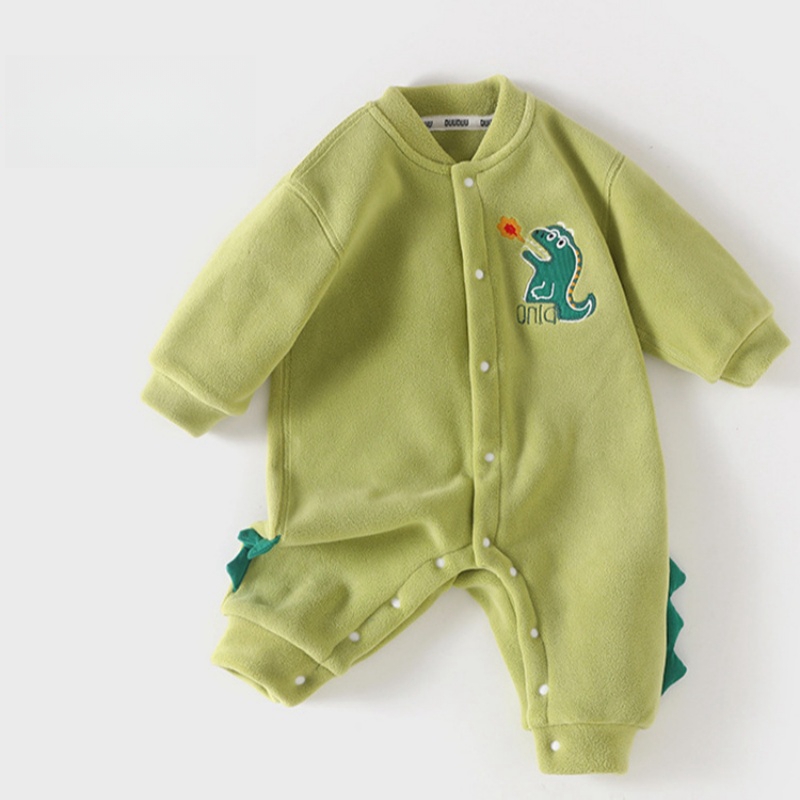 Baby Boy Cartoon Dinosaur Design Winter Fluff Long Sleeve Romper-kissminis