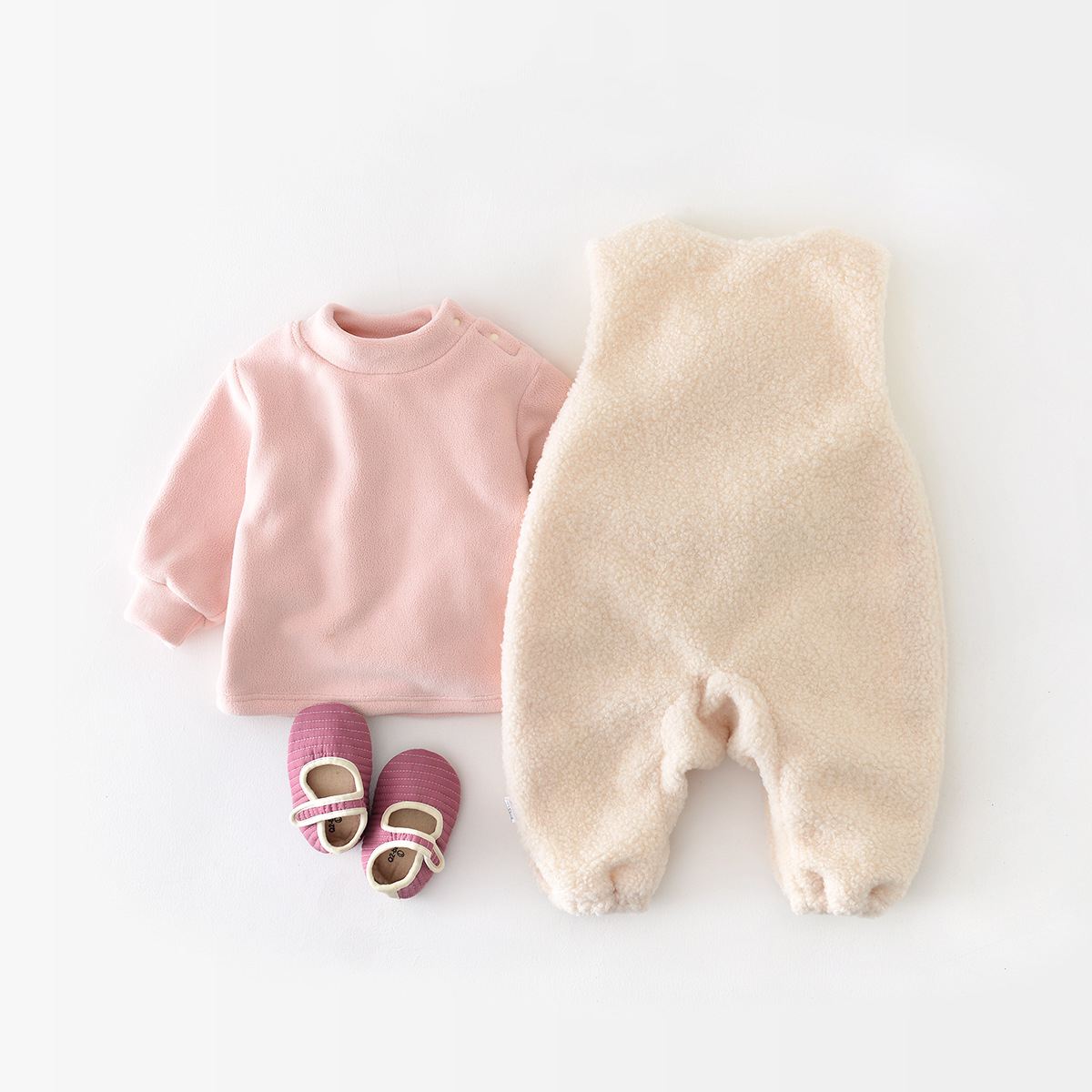 2pcs Winter Thicken Baby Girl Solid Color Floral Pattern Overalls Romper and Sweatshirt Set-kissminis