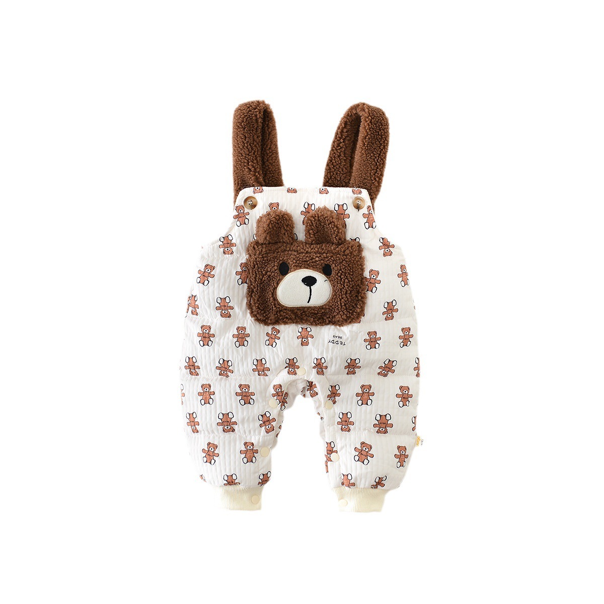 Winter Thicken Baby Boy/Girl Allover Cartoon Bear Pattern Overalls-kissminis