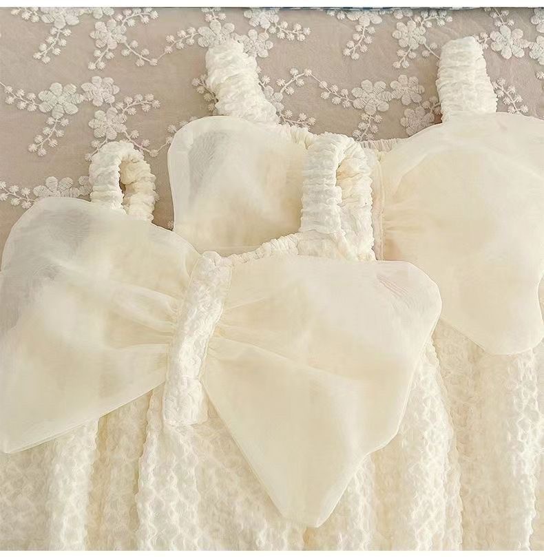 Baby Girl 95% Cotton Chiffon Wrinkle Solid Floral Decro Sleeveless Sling Tank Back Bowknot Sweet Princess Bodysuit