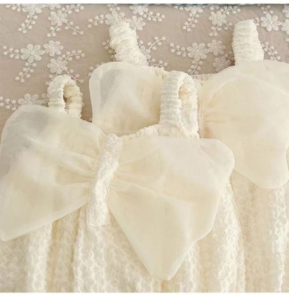 Baby Girl 95% Cotton Chiffon Wrinkle Solid Floral Decro Sleeveless Sling Tank Back Bowknot Sweet Princess Bodysuit