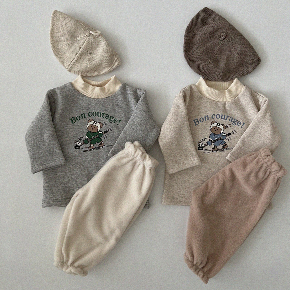 Baby Boy/Girl Cartoon Graphic Thicken High Collar Long Sleeve Tops-kissminis
