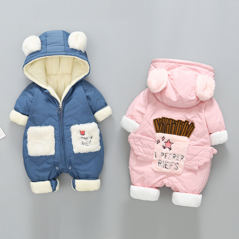 2pcs Baby Boy/Girl Winter Thicken Cartoon Graphic Bear Ear Design Hooded Romper with Shoes Set-kissminis