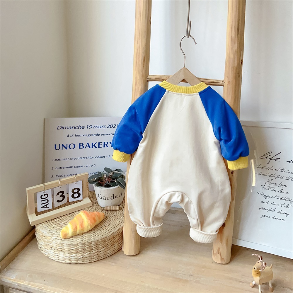 Baby Boy/Girl Bear and Puppy Patch Long Sleeve Romper-kissminis