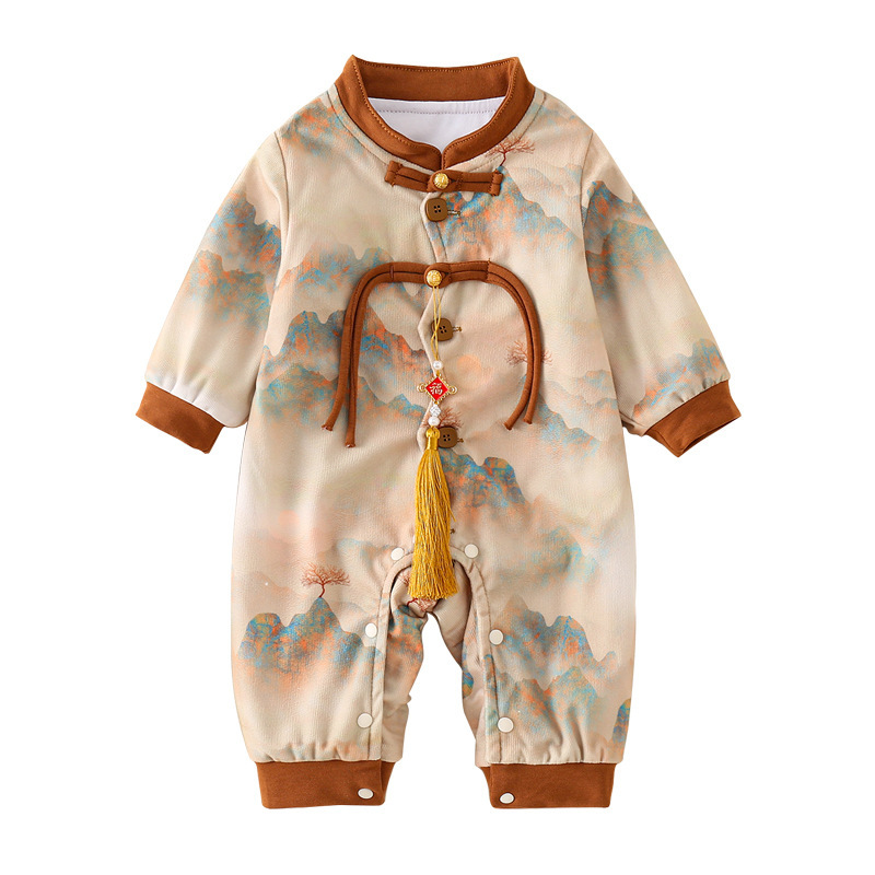 Baby Chinese Style Single-breasted Long Sleeve Romper-kissminis