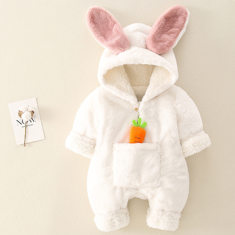 Baby Girl Cute Rabbit Ears and 3D Carrot Toy Fluff Long Sleeve Romper-kissminis