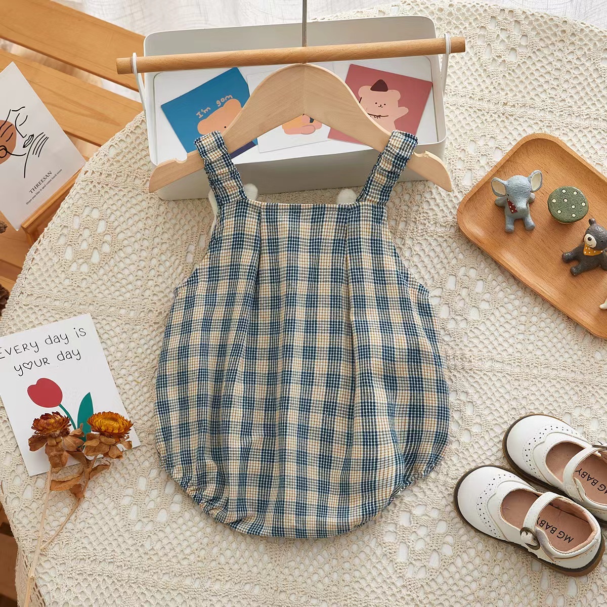Baby Girl Stereoscopic Rabbit Plaid Sling Bodysuit-kissminis