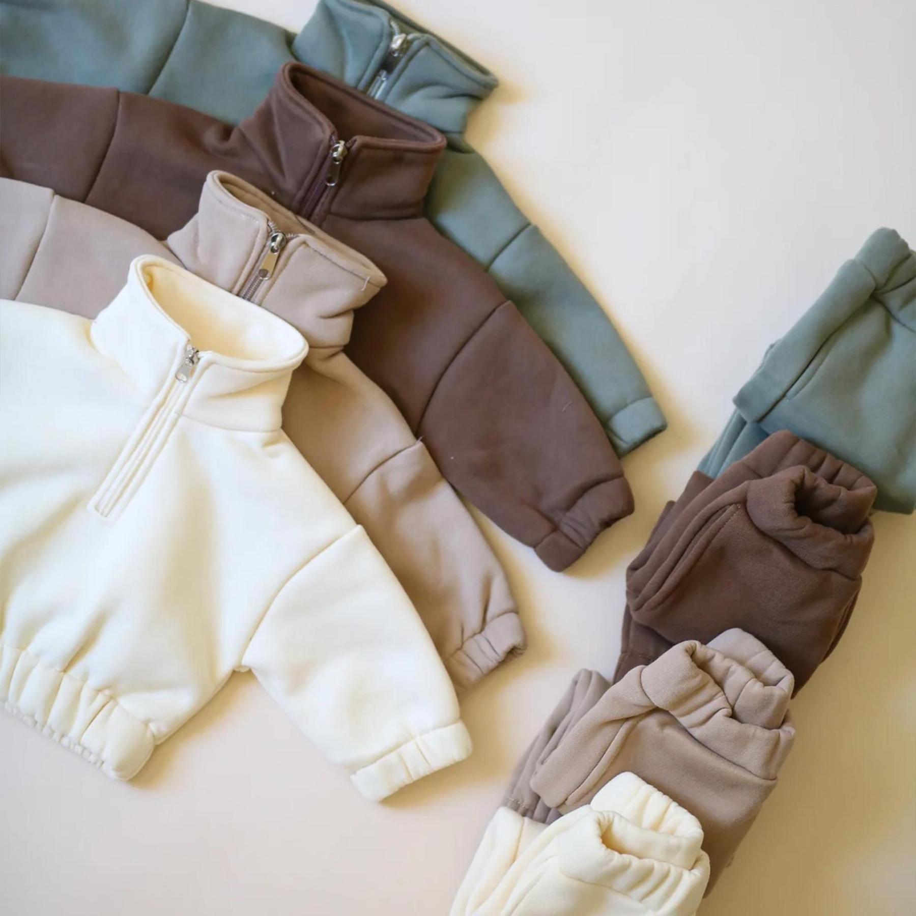 2pcs Baby Boy/Girl Fashion Figh -necked Semi -zipper Long Sleeves Sweatshirt and Pants Set-kissminis