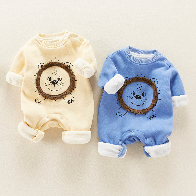 Baby Boy/Girl Lion Pattern Long Sleeve Fluff Romper-kissminis