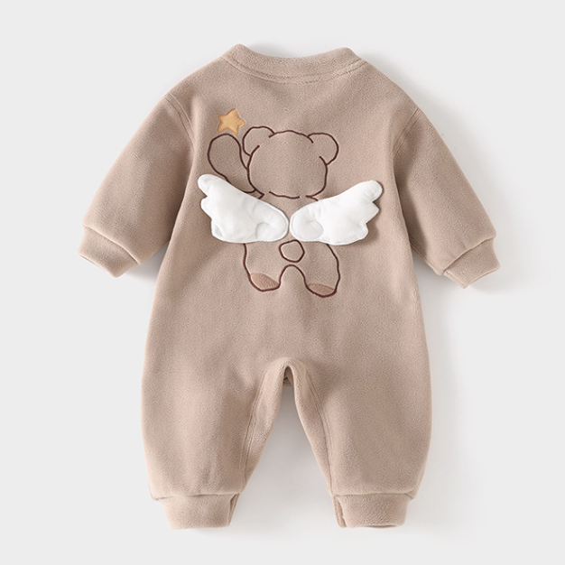 Baby Boy/Girl Solid-Colored Bear Print Romper-kissminis