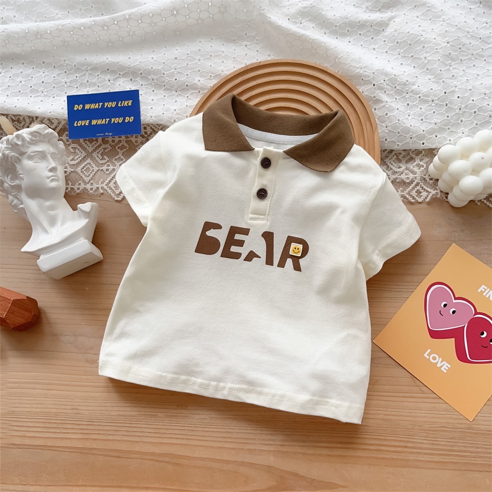 2pcs Baby Boy Bear Print Polo Style T-shirt with Pant Set-kissminis