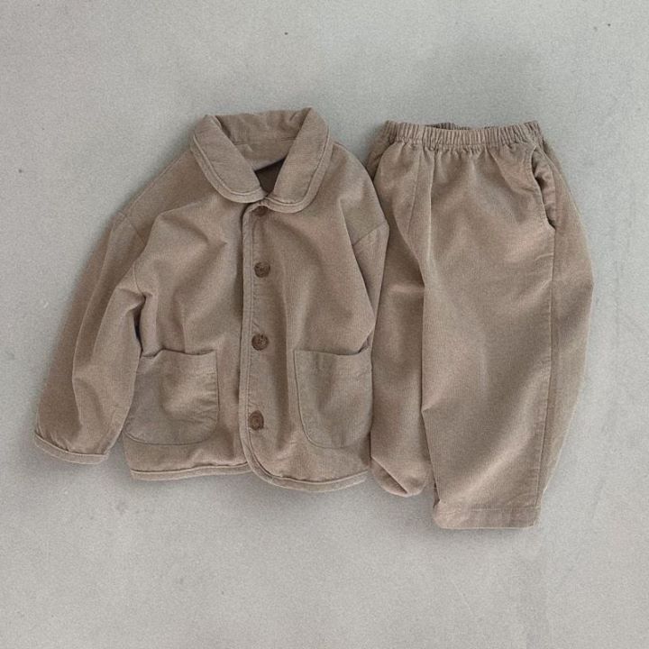 2pcs Baby Boy/Girl Corduroy lapel Loose-buttoned Long Sleeves Casual Set-kissminis