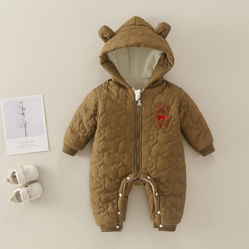 Baby Boy/Girl Cute Bear Pattern and Bear Ears Design Long Sleeve Hooded Romper -kissminis