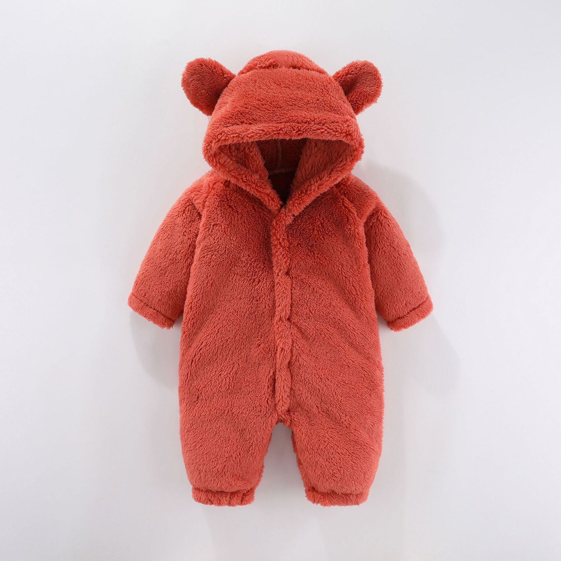 Baby Boy/Girl Bear 3D Ear Long Sleeve Fluff Hooded Romper-kissminis