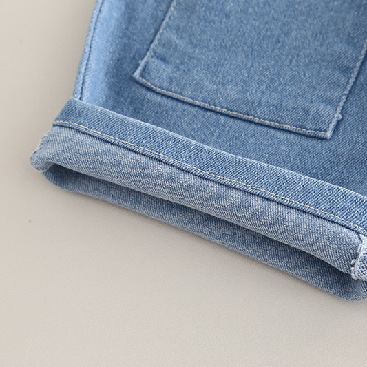 2pcs Bear Embroidery and Tie Detail Denim Shorts Set