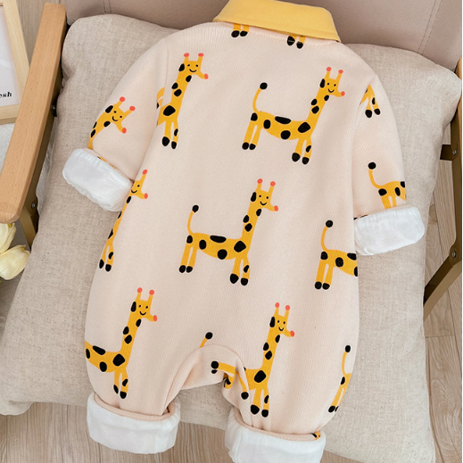 Baby Boy/Girl Allover Cute Giraffes Pattern Fake Two Pieces Long Sleeve Romper-kissminis