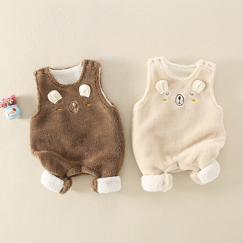 Baby Boy/Girl Cartoon Bear Winter Fluff Overalls Romper-kissminis