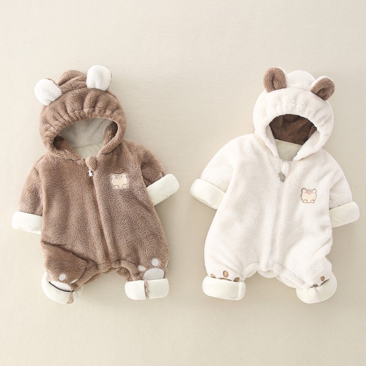 Winter Baby Boy/Girl Bear Pattern Long Sleeve Hooded Fluff Winter Romper-kissminis