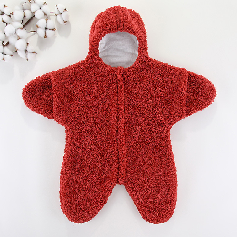 Newborn Baby Winter Patrick Star Zipper Closure Thicken Long Sleeve Hooded Romper-kissminis