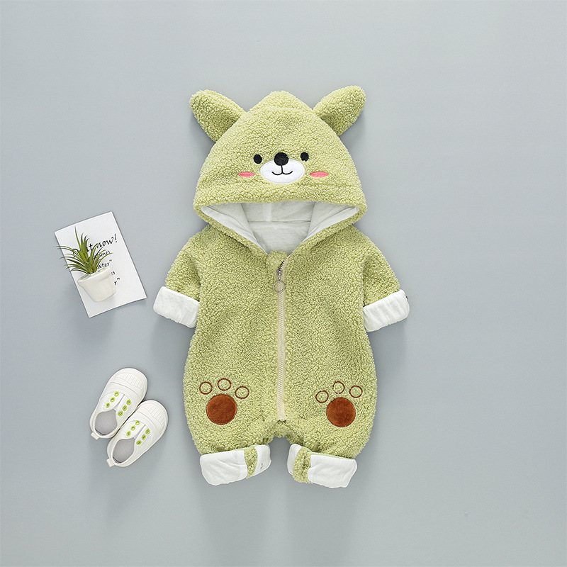 Baby Boy/Girl Bear Graphic Hooded Fluff Long Sleeve Romper-kissminis
