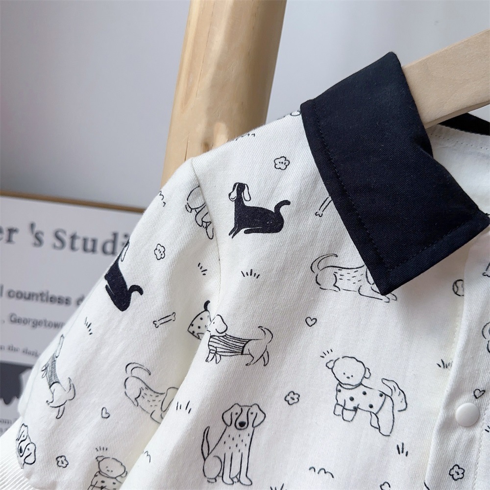 Black Collar and Dog Print Pocket Detail Romper