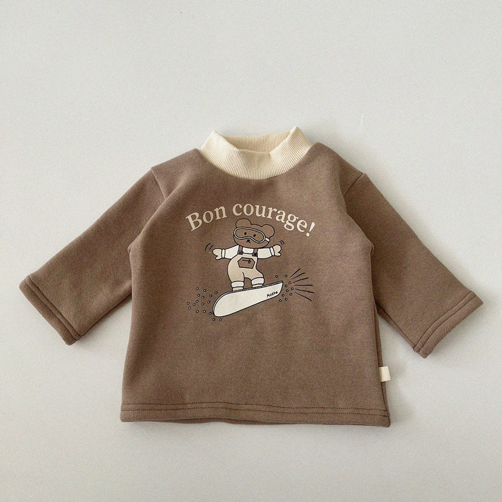 Baby Boy/Girl Cartoon Graphic Thicken High Collar Long Sleeve Tops-kissminis
