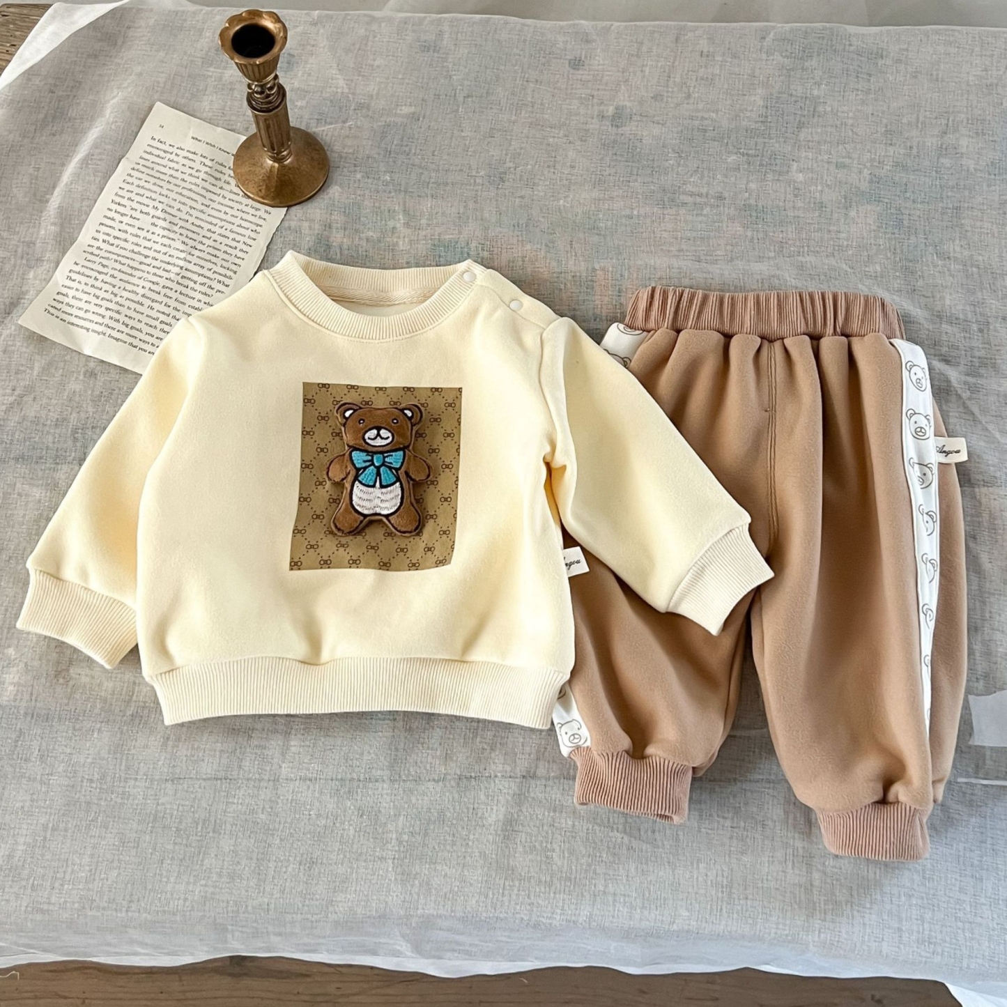 Winter Baby Shaker Fleece Bear Graphic Sweatshirt and Pant Set-kissminis