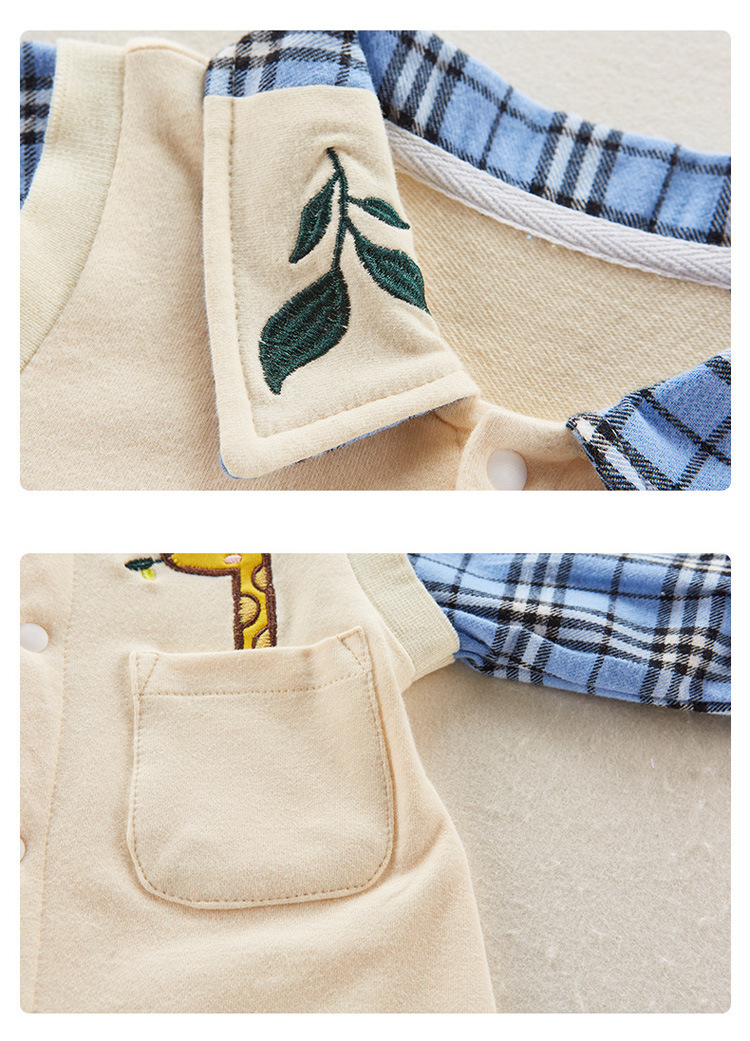 Baby Boy/Girl Giraffe Embroidery Plaid Long Sleeve Romper-kissminis