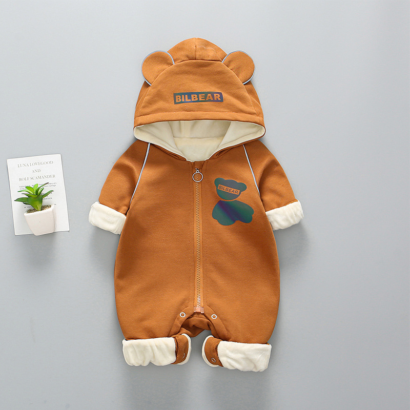 Baby Boy/Girl Reflective Bear Pattern Cotton Hood Romper-kissminis