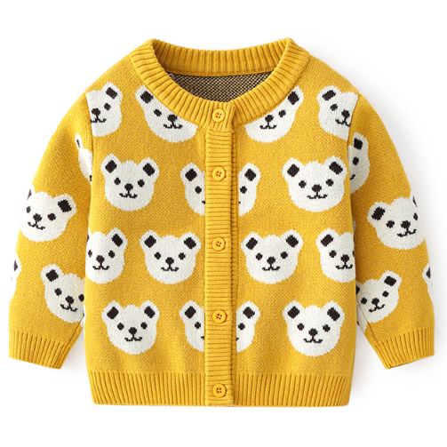 Toddler Boy/Girl Allover Bear Pattern Long Sleeve Knitted Sweatshirt-kissminis