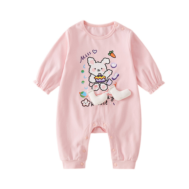 Baby Girl Allover Rabbit Print Long Sleeve Cotton Cardigan with Pants Set-kissminis