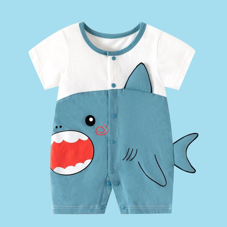 Baby Boy/Gril Pure Cottond Shark Pattern Short Sleeve Romper-kissminis