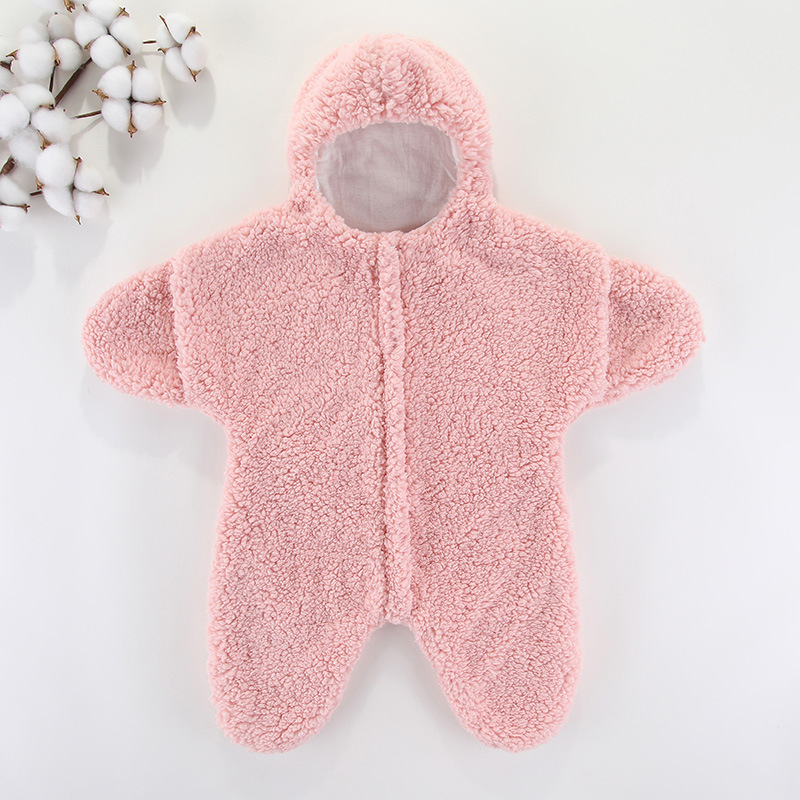 Newborn Baby Winter Patrick Star Zipper Closure Thicken Long Sleeve Hooded Romper-kissminis