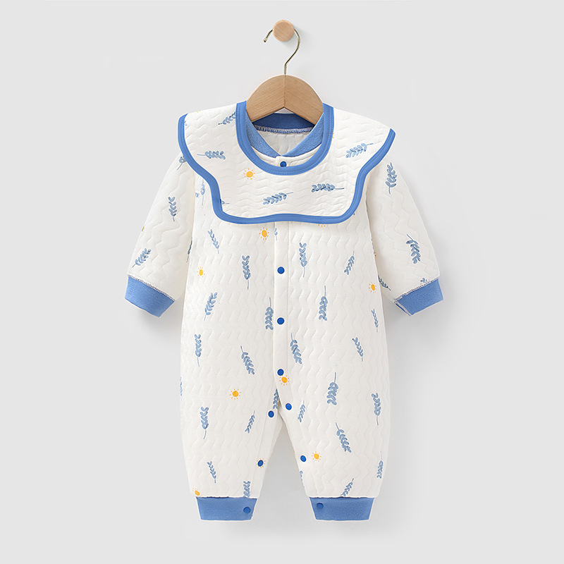 Baby Boy & Girl Lovely Cartoon Print Single Breasted Thicken Long Sleeve Romper-kissminis