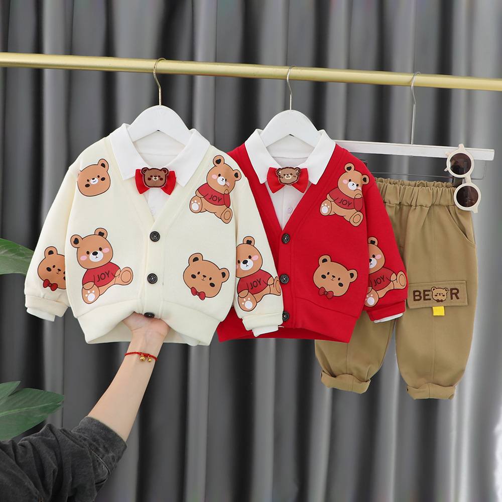 3pcs Toddler Allove Bear Graphic T-shirt Sweatshirt and Pant Set-kissminis