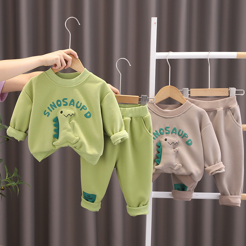 Toddler Boy Cute 3D Dinosaur Pattern Solid Color Two-Piece Set-kissminis