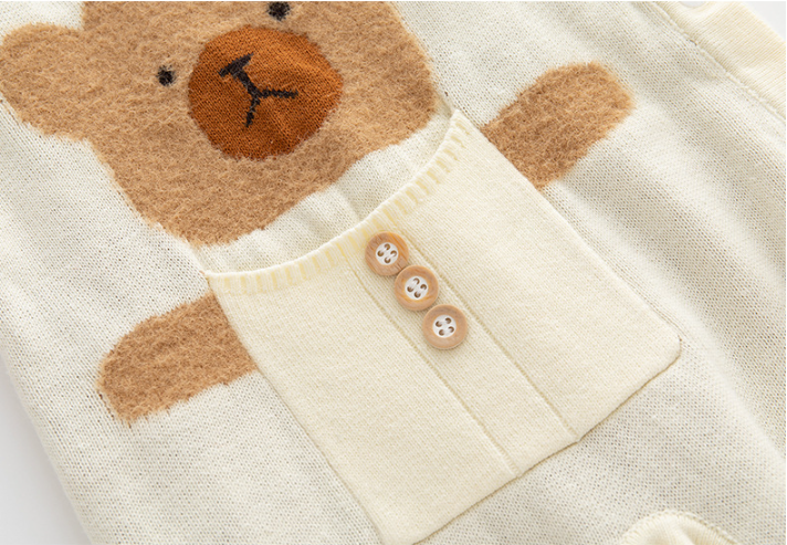 Baby Boy Cute Pocket Bear Design Knitted Long Sleeve Romper-kissminis