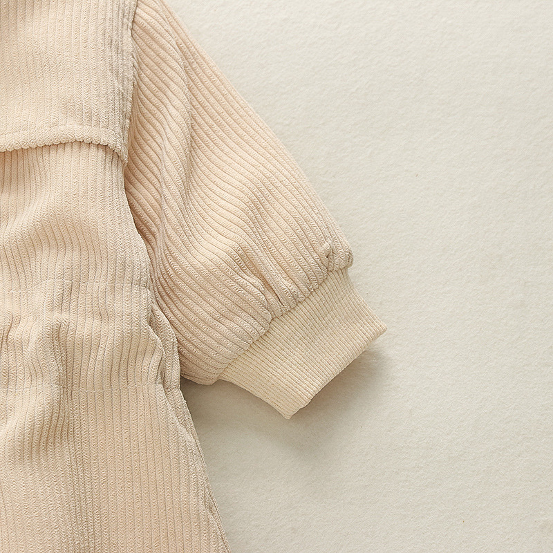 Baby Drawstring Waist Solid Color Corduroy Romper-kissminis